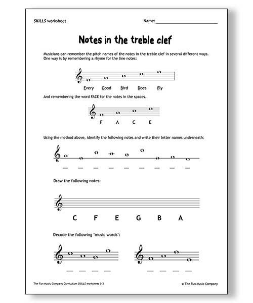 Grade 5 Music Theory Skills Worksheet