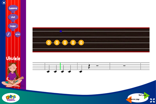 Teaching ukulele screen 1 from the ukulele program