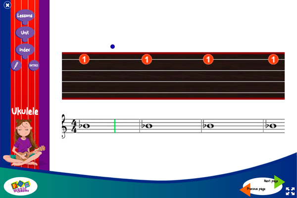Teaching ukulele screen 2 from the ukulele program