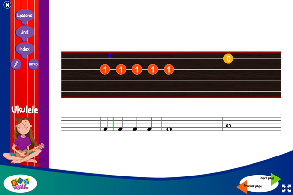Teaching ukulele screen 3 from the ukulele program