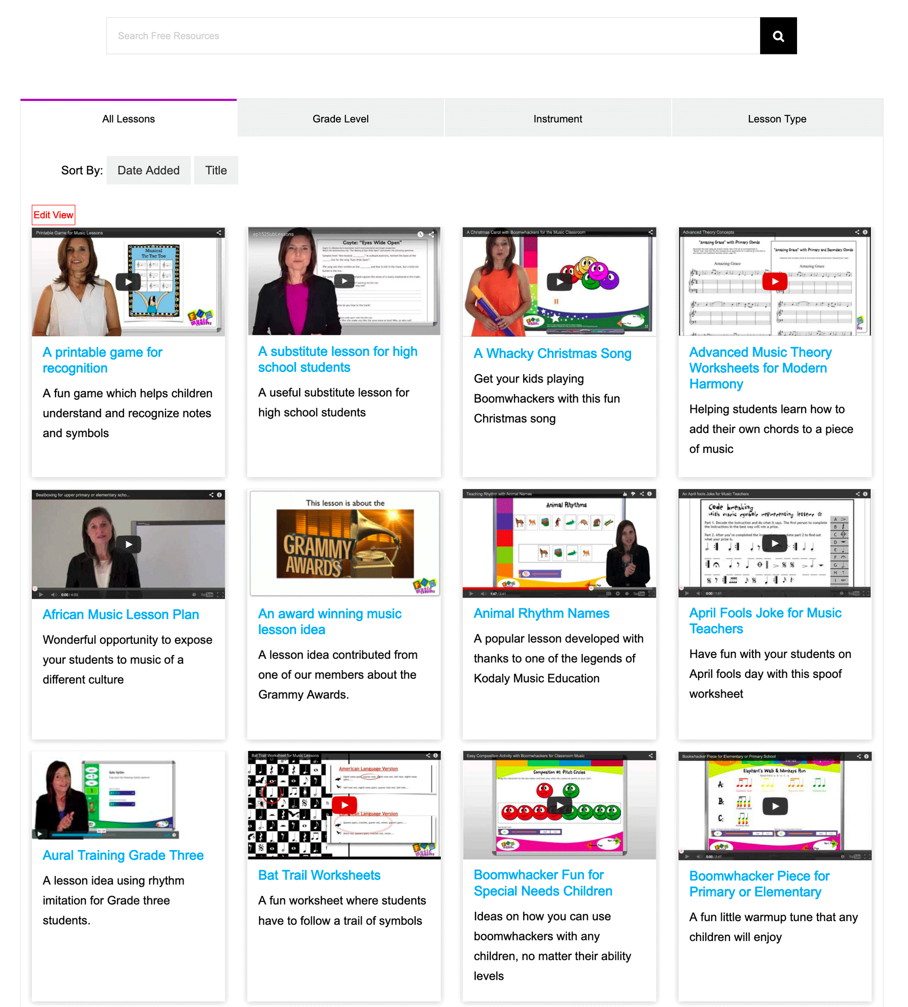 ResourceArchiveScreenshot Elementary music resources from the Fun Music Company