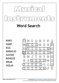 Word Search 10 Music Word search #10