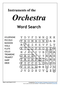 WordSearch14 Music Word search #14 Orchestral Instruments