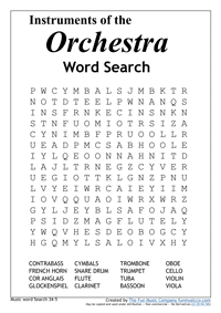 Word Search 15 Music Word search #15 Instruments of the Orchestra Advanced