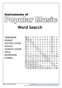 Word Search 17 Music Word search #17 Popular Music Instruments
