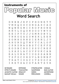 Word Search 18 Music Word search #18 Popular Music Instruments