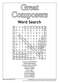 Word Search 20 Music Word search #20 Great Composers