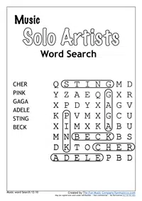 Solo Artists Word Search Easy Music Word search #25 Solo Artists Word Search Easy