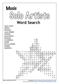 Solo Artists Word Search Moderate difficulty Music Word search #26 Solo Artists Word Search Moderate difficulty
