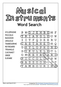 Word Search 8 Musical Instruments Music Word search #8